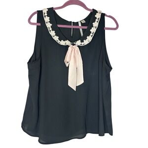 Lauren Conrad Womens Peter Pan Collar Top Size XL Twee Kawaii Poetcore Bow